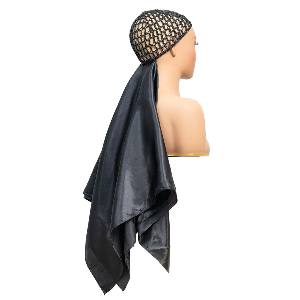 Wrap Cap Hair Net with Black Satin Scarf - Side view