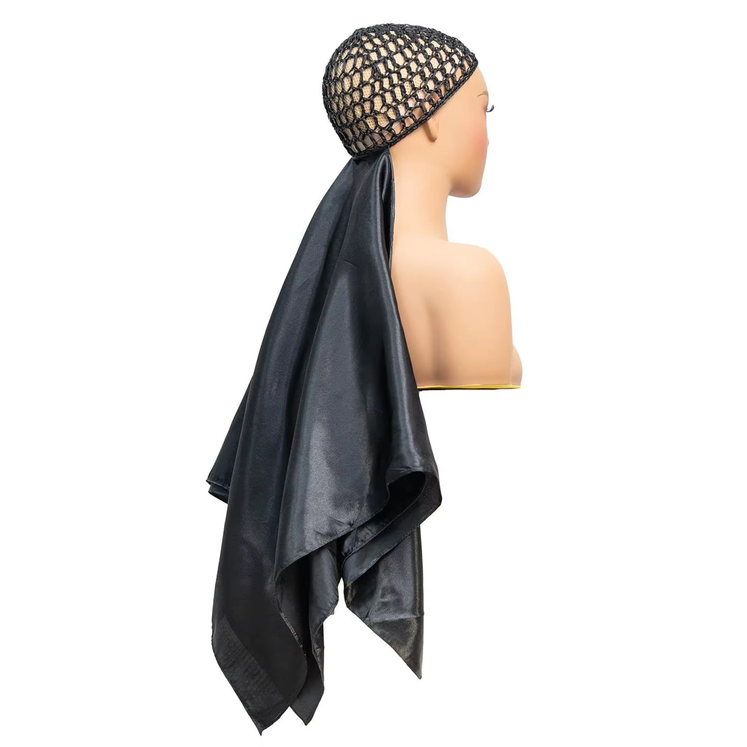 Wrap Cap Hair Net with Black Satin Scarf - Side view
