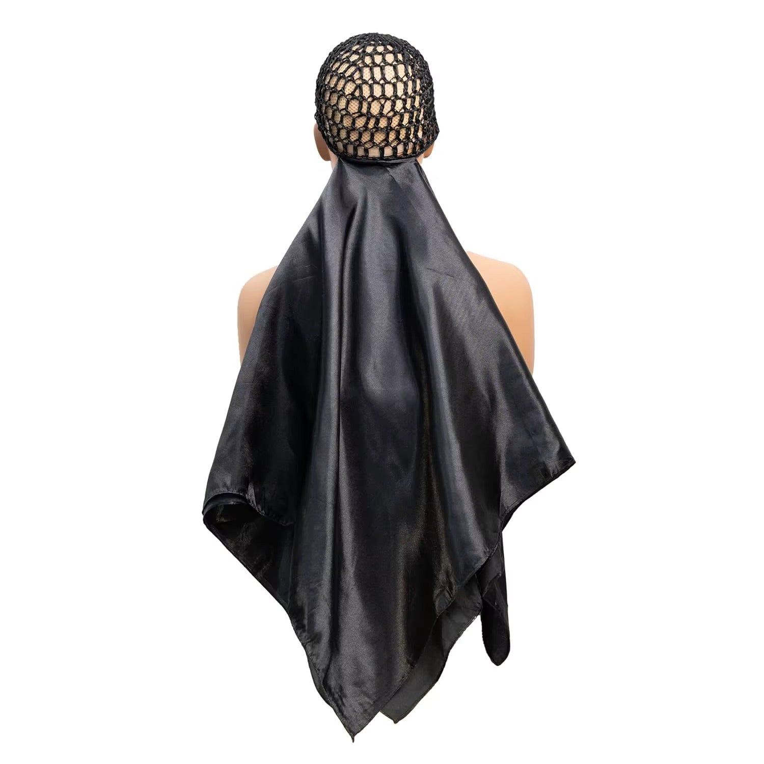 Wrap Cap Hair Net with Black Satin Scarf - back view
