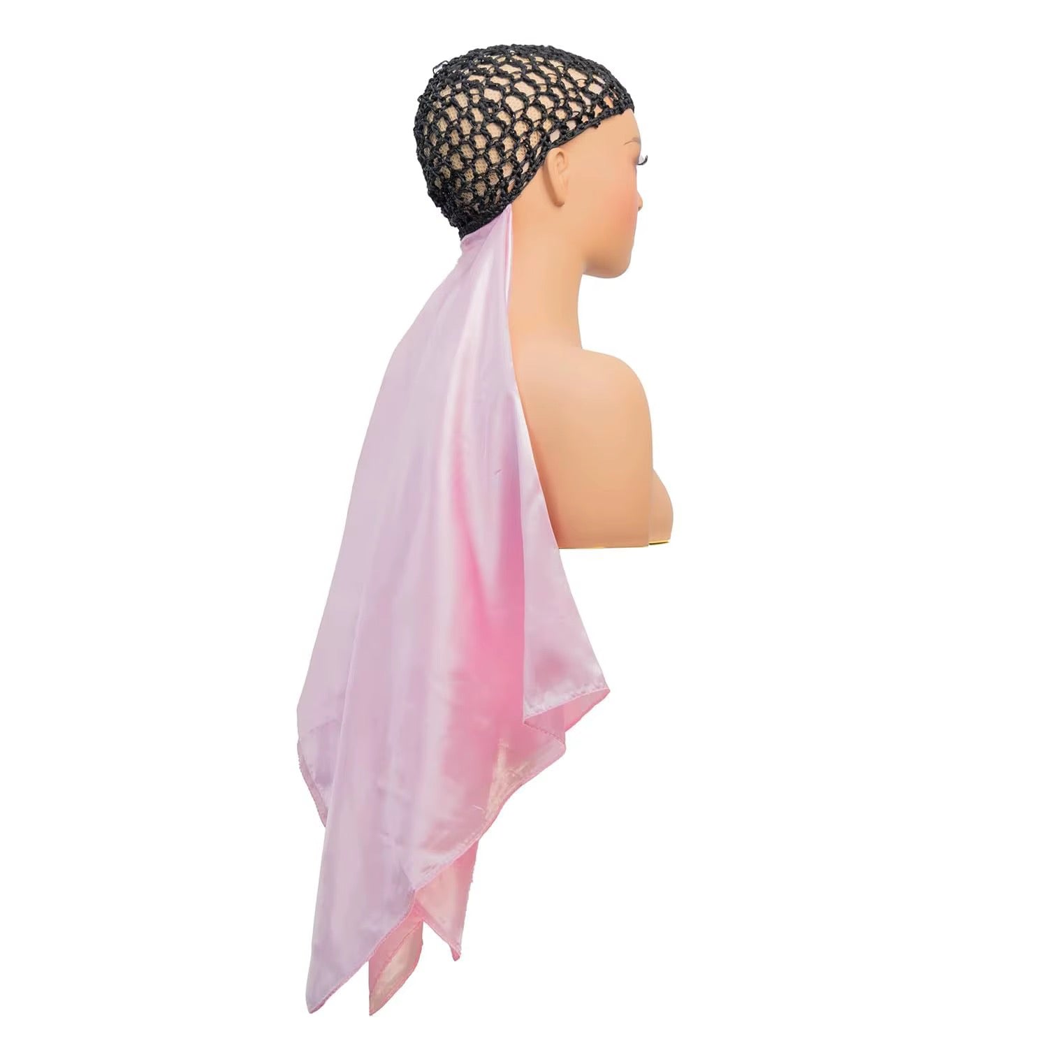Wrap Cap Hair Net with Pink Satin Scarf - side view