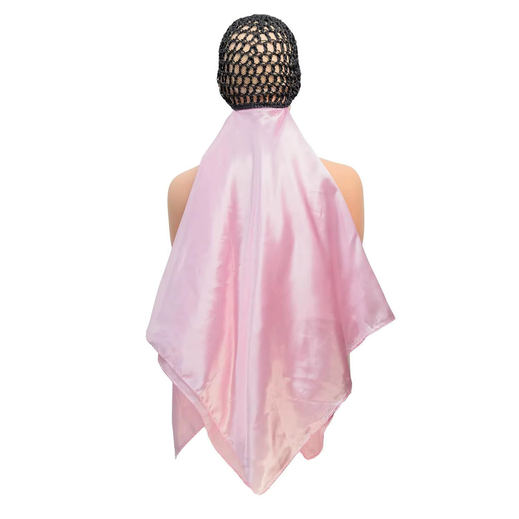 Wrap Cap Hair Net with pink Satin Scarf - back view