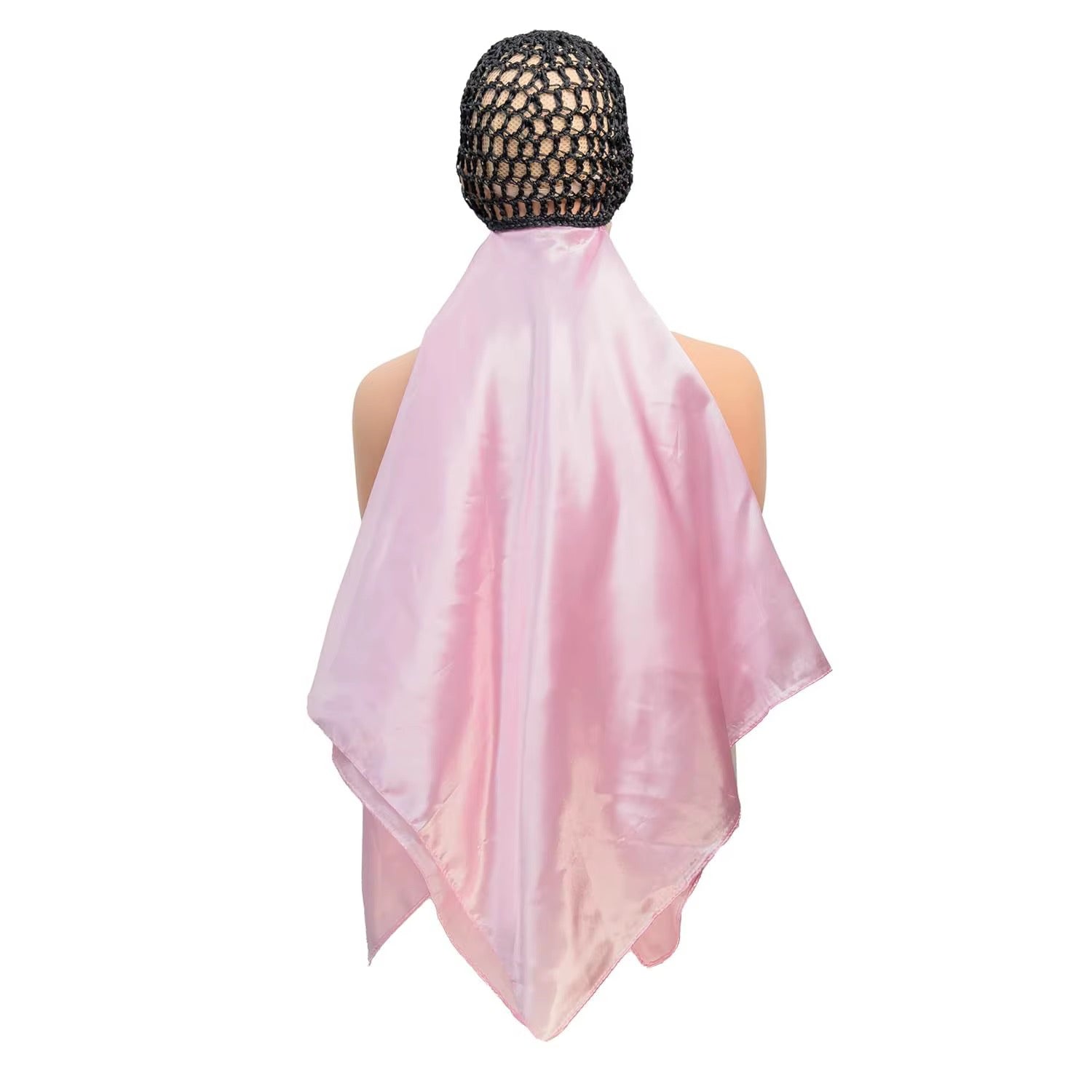 Wrap Cap Hair Net with pink Satin Scarf - back view
