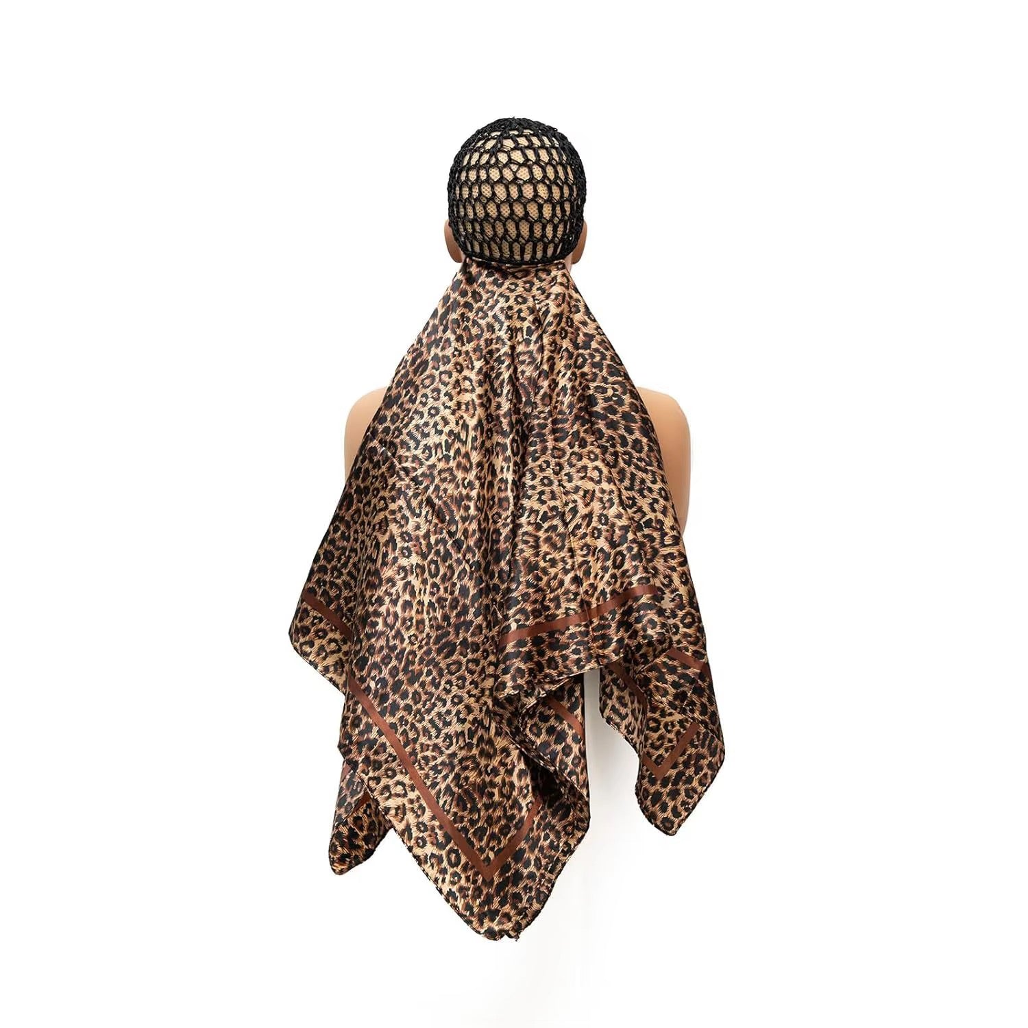 Wrap Cap Hair Net with Leopard Print Scarf - back view